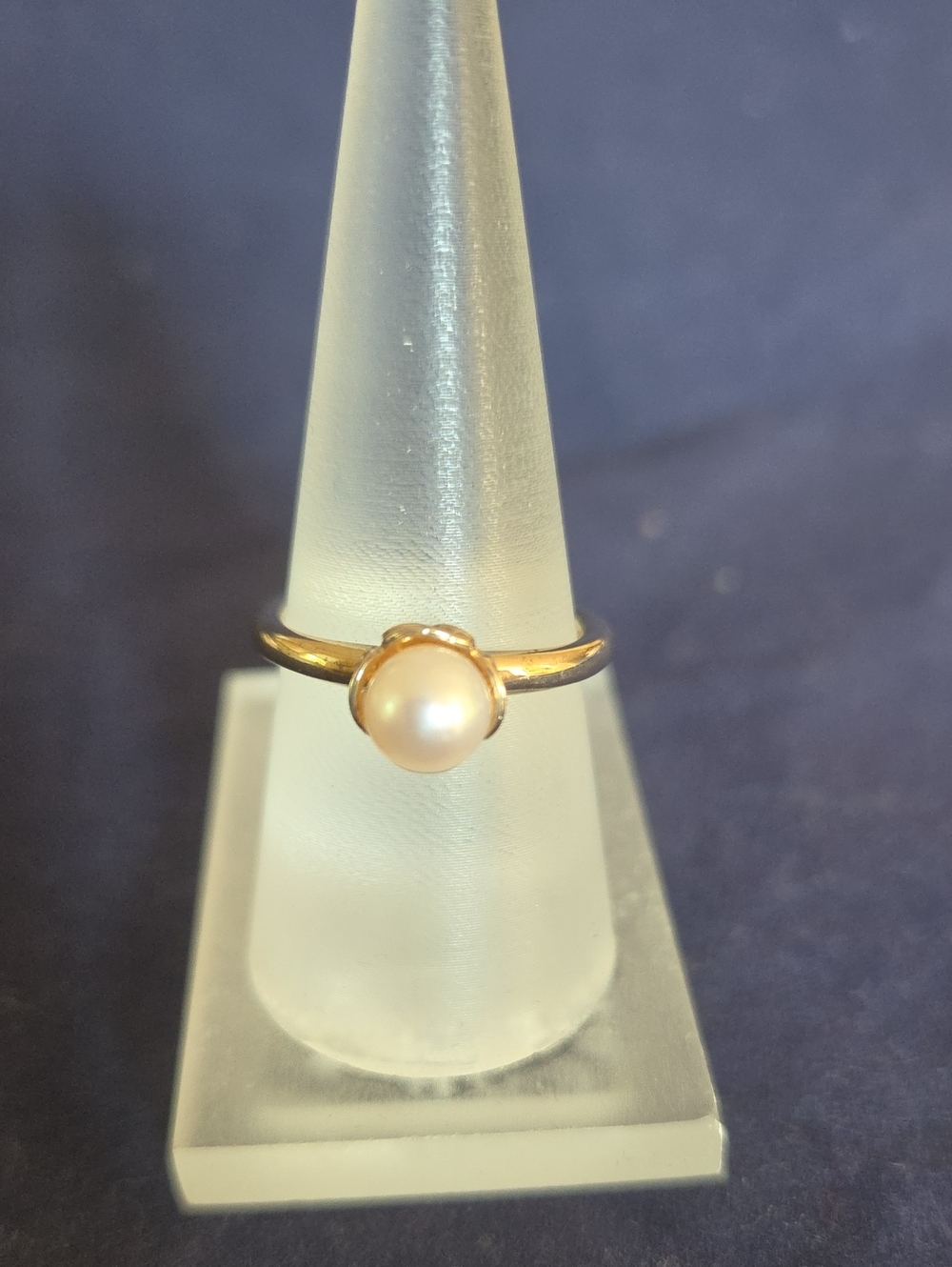 Classic Gold Pearl Solitaire Ring - White Pearl